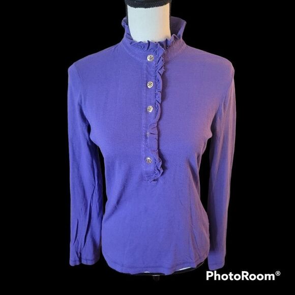 Tory Burch Half Button Up Top with Ruffled Neckline. Size M. - Picture 3 of 7
